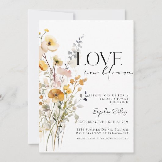 Invitation Love In Bloom Spring fleur sauvage Fête des mariée (Devant)