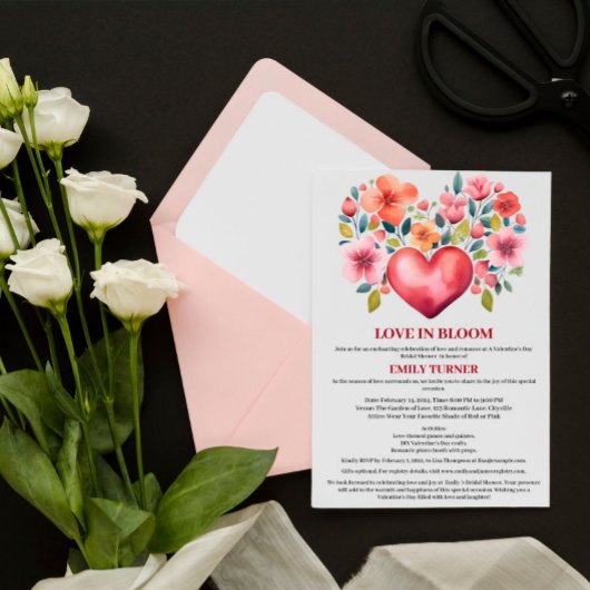 Invitation Love In Bloom Valentine Thème Fête des mariées