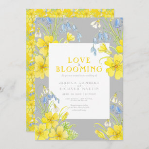 Invitation Love is blooming spring flower yellow gray wedding