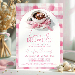 Invitation Love Is Brewing Café Ruban Rose Mariage Shower