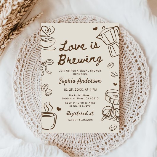 Invitation Love is Brewing Coffee Hand Drawn Bridal Shower