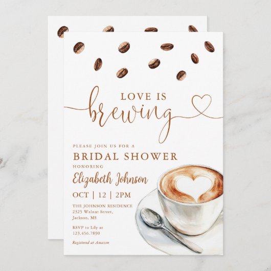 Invitation Love Is Brewing Coffee QR Code Bridal Shower (Devant / Derrière)