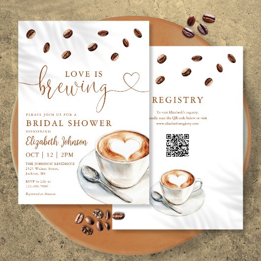 Invitation Love Is Brewing Coffee QR Code Enterrement de Vie