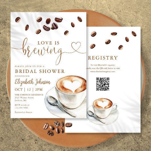 Invitation Love Is Brewing Coffee QR Code Enterrement de Vie 