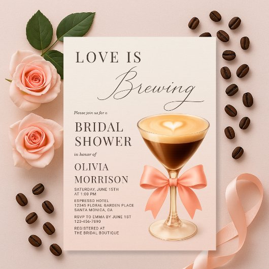 Invitation Love is Brewing Coquette Pink Bridal Shower