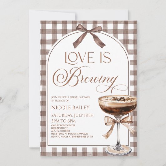 Invitation Love Is Brewing Expresso Martini Bow Bridal Shower (Devant)
