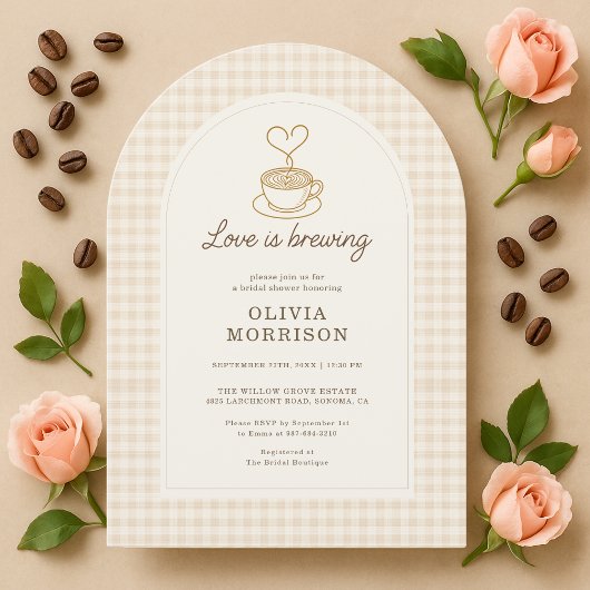 Invitation Love is Brewing Gingham Coffee Bridal Shower