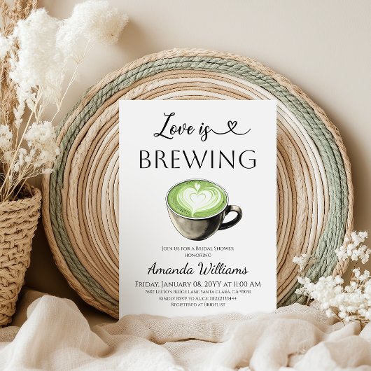 Invitation Love is Brewing Green Coffee Matcha Bridal Shower