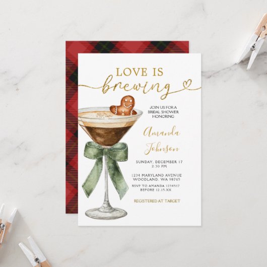 Invitation Love Is Brewing Holiday Coffee & Cocoa Party (Devant/Arrière en situation)