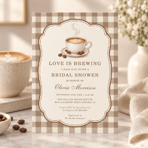 Invitation Love is Brewing Mariage Café avec Imprimé Vichy
