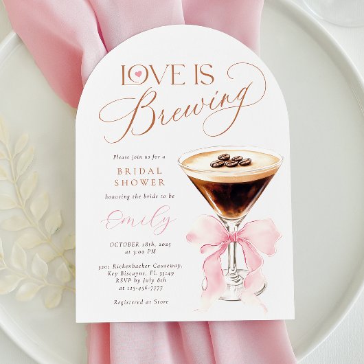 Invitation Love is Brewing Pink Bow Bridal Shower 