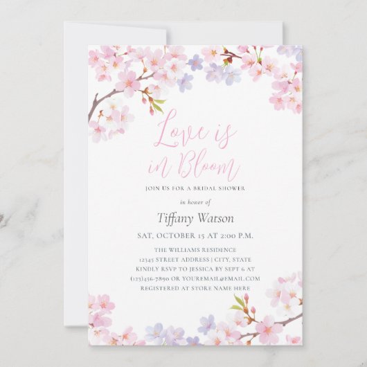 Invitation Love is in Bloom Cherry Blossom Bridal Shower (Devant)