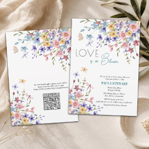 Invitation Love is in Bloom Code QR Bleu Baby Shower