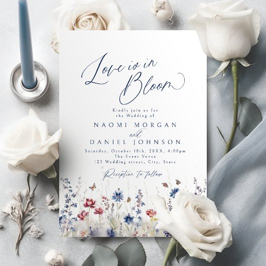 Invitation Love is in Bloom Navy Wildflower Rustic Wedding