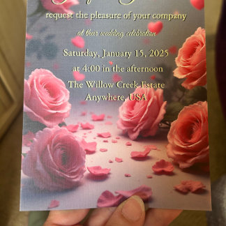 Invitation Love is in Bloom Pink Roses Romantic Wedding