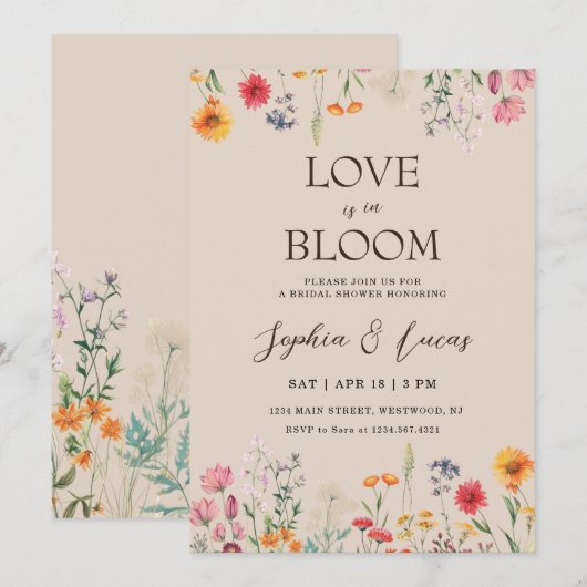 Invitation Love is in Bloom Wildflower Bridal Shower (Devant / Derrière)