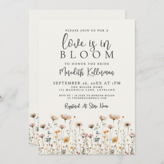Invitation Love Is In Bloom Wildflower Bridal Shower (Devant / Derrière)