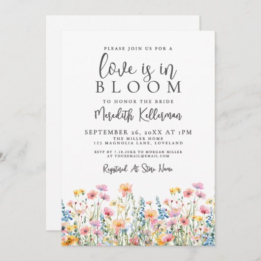 Invitation Love Is In Bloom Wildflowers Bridal Shower (Devant / Derrière)