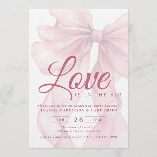 Invitation Love Is In The Air Bow Mauve Engagement Party (Devant)