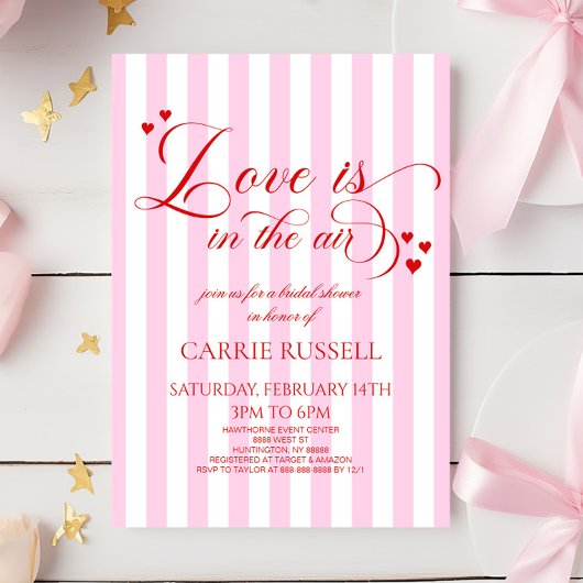 Invitation Love Is In The Air Pink Red Hearts Bridal Shower