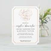 Invitation Love is in the Air Rose Gold Script Couples Photo (Debout devant)