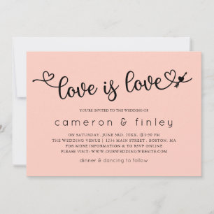 Invitation Love Is Love Blush Pink Gay ou Mariage lesbien