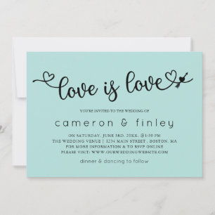 Invitation Love Is Love Turquoise Gay ou Mariage lesbien