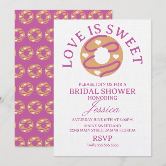 Invitation Love is sweet donut with hearts Bridal Shower (Devant / Derrière)