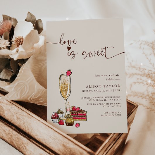Invitation Love Is Sweet Fête des mariées Gold Champagne Glas