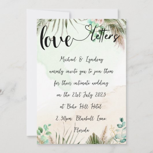Invitation Love Lettres manuscrites Boho Mariage à thème (Devant)