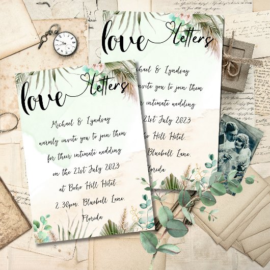 Invitation Love Lettres manuscrites Boho Mariage à thème