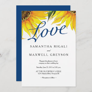 Invitation Love Marine Blue & Sunflower Mariage d'été