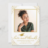 Invitation Love & Merci Graduation Cap Gold Foil sur blanc (Devant)