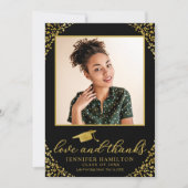 Invitation Love & Merci Graduation Cap Gold Foil sur noir (Devant)