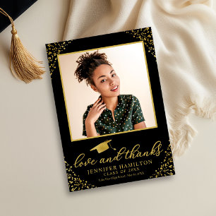 Invitation Love & Merci Graduation Cap Gold Foil sur noir