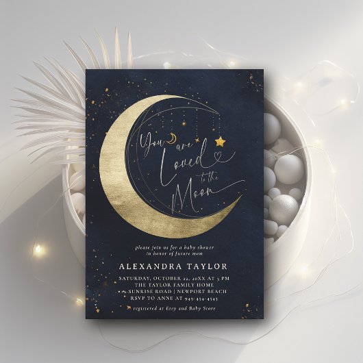 Invitation Love Moon Mobile Dark Navy Baby shower neutre