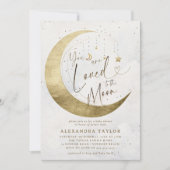 Invitation Love Moon Stars Or Blanc Baby shower neutre (Devant)