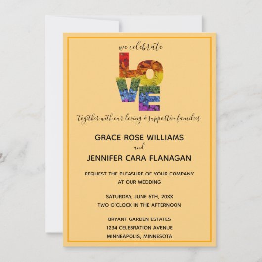 Invitation LOVE Orange Thème Same Sex Collection Mariage Inv (Devant)