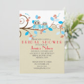 Invitation Love Owl Branches Bois Damask Fête des mariées (Debout devant)