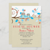 Invitation Love Owl Branches Bois Damask Fête des mariées (Devant / Derrière)