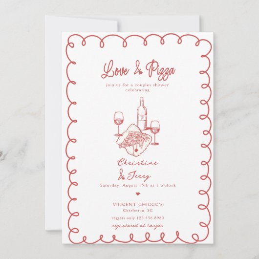 Invitation Love & Pizza | Fête de couples fantaisiste (Devant)