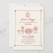 Invitation Love & Pizza main tiré Fête des mariées rouge (Devant)