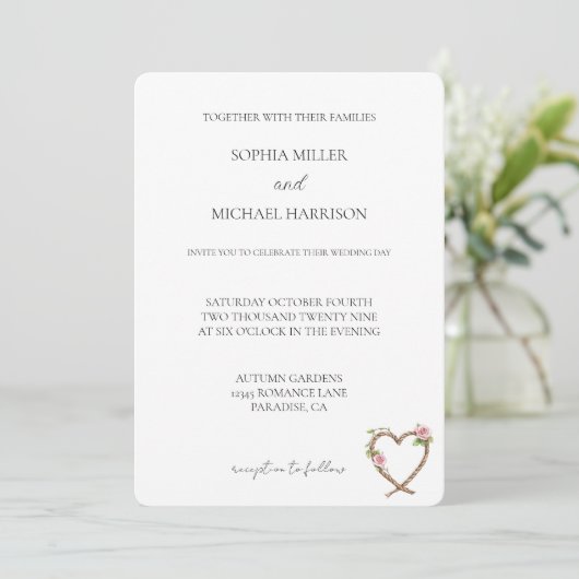 Invitation Love Rose Roses Floral Western Heart Mariage (Debout devant)