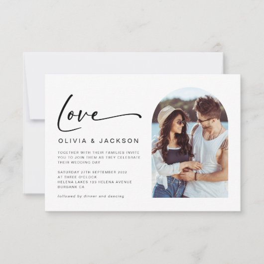 Invitation Love Script Modern Arch Mariage photo (Devant)