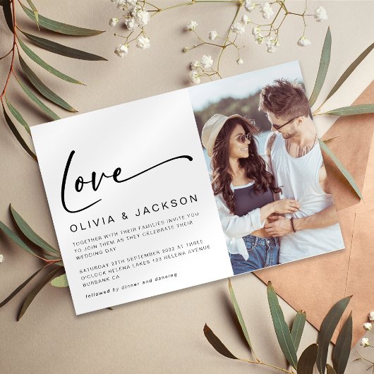 Invitation Love Script Moderne Minimaliste Mariage photo
