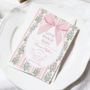 Invitation Love Shack Bébé Arc Rose Floral Fête de Naissance