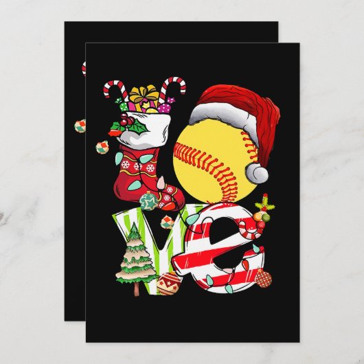 Invitation Love Softball Noël Père Noël Ado Filles Femmes (Devant / Derrière)