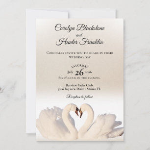 Invitation Love Swans sur White & Cream Mariage