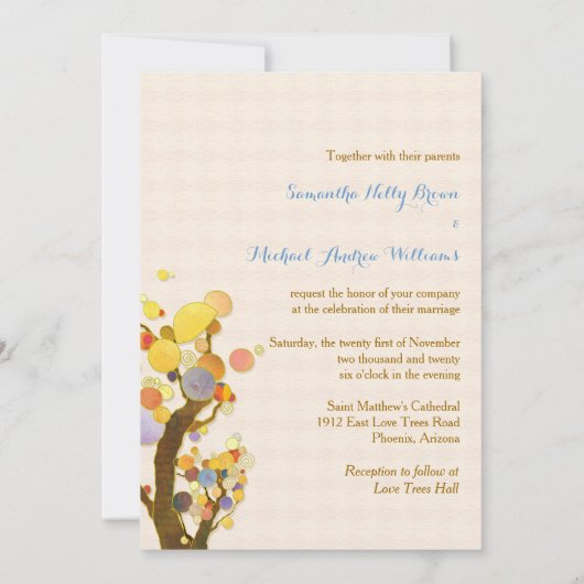 Invitation Love Trees Rustic Blue Forest Mariage (Dos)