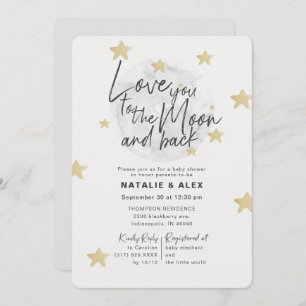 Invitation Love You Moon & Back Baby shower neutre